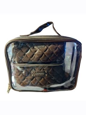 Joan & David Brown Quilted Clear Travel Cosmetic Bag Set 2 Piece